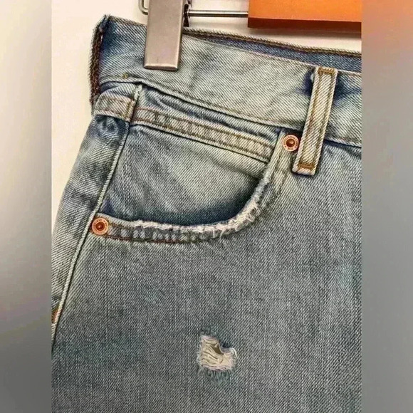 Zara  Woman Distressed Denim Mini Skirt Size 28 - Picture 2 of 9